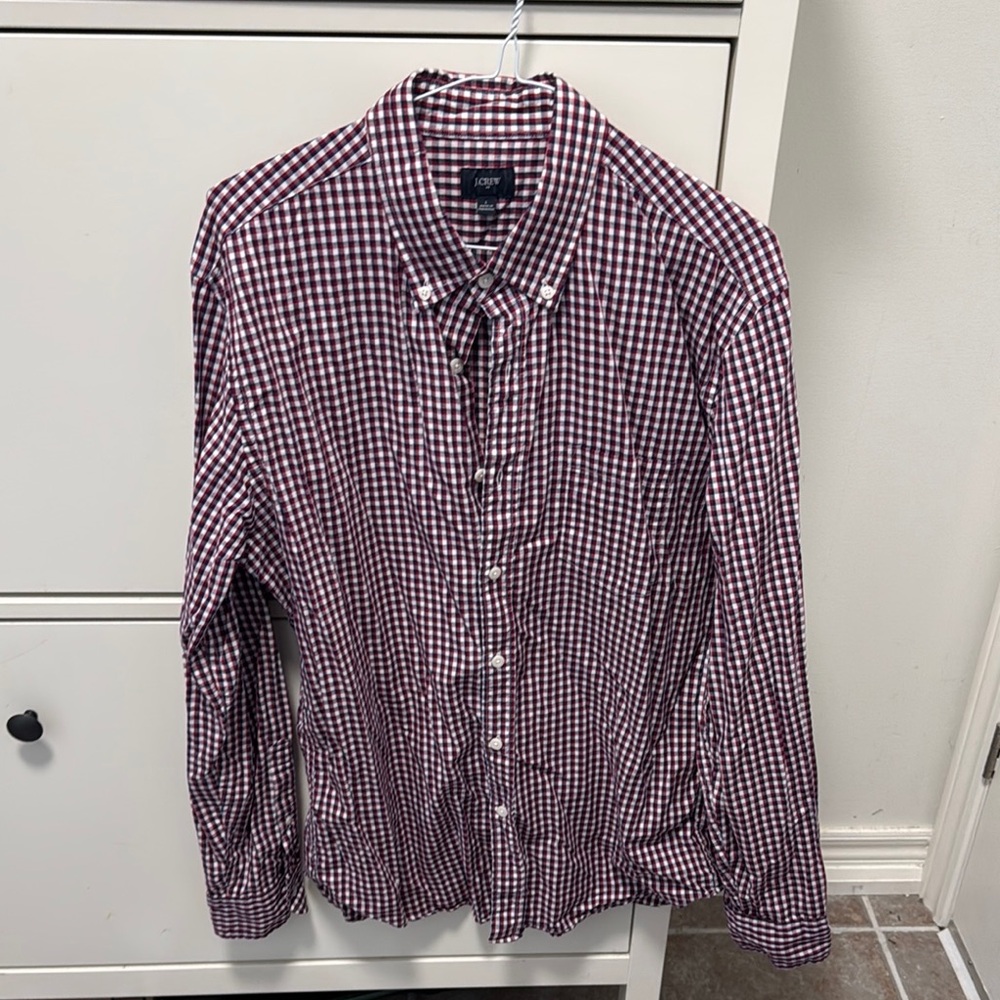 J. Crew Red and White Casual Button Down Shirt